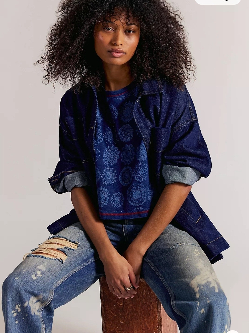NWT Free People We The Free One-of-a-Kind Burnout Tee XS Indigo Cotton FP Boho - Picture 7 of 14